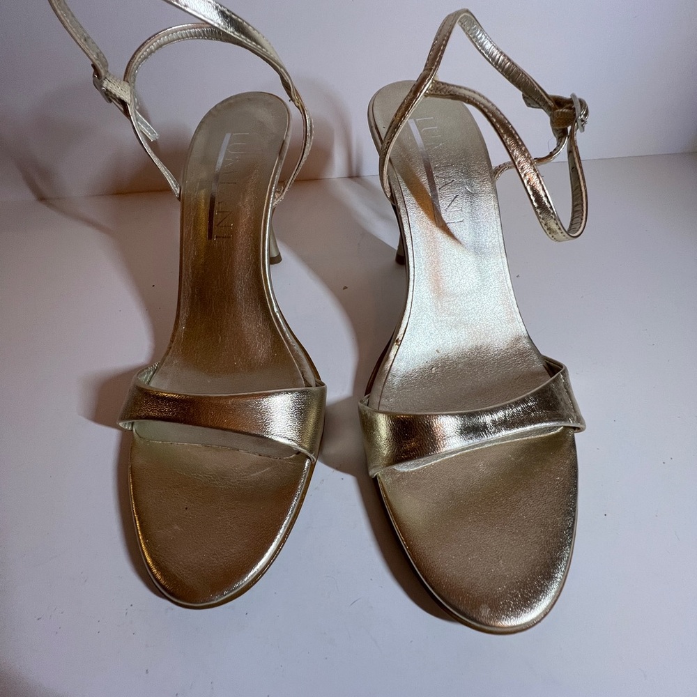 Lumiani shiny silver leather strappy heels size 38